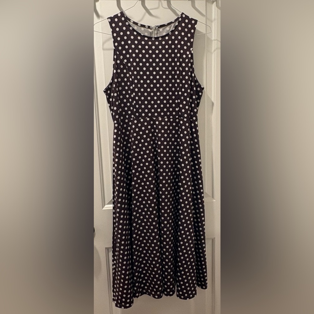 Brown dress with white polka dots
